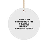Funny Archeologist Circle Ornament, Gifts from Friends, Coworkers, or Family to Archeologist Men, Women, or Colleagues this Christmas Season, I Can't Fix Stupid But I'm A Fairly Decent Archeologist - Image 1